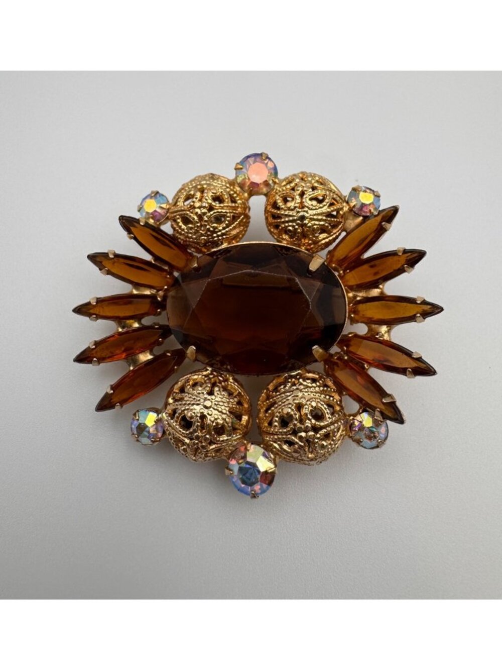 Verified Juliana D&E Ref 603 Root Beer Topaz AB Rhinestone Filigree Brooch